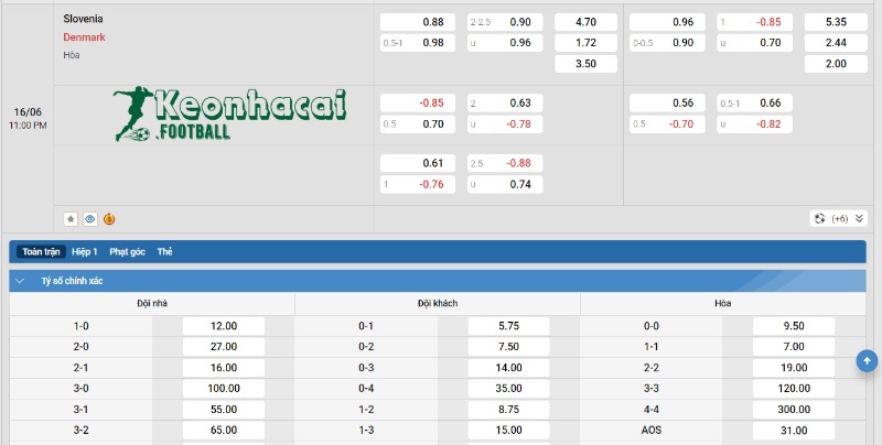 Soi kèo Slovenia vs Đan Mạch, 23h00 ngày 16/06/2024 4 Soi kèo Slovenia vs Đan Mạch - Tỷ lệ kèo Slovenia vs Đan Mạch